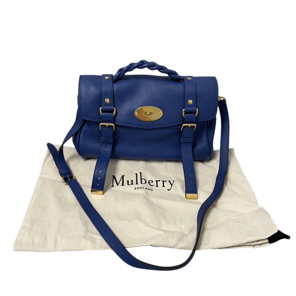 Mulberry Alexa Satchel Bag Blue Pebbled Leather Gold Hardware Dust Bag Excellent - Picture 2 of 11